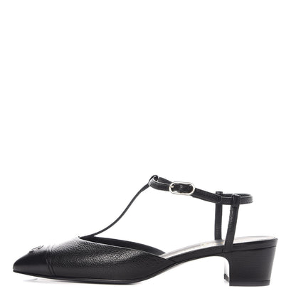 Chanel Goatskin Cap Toe CC Slingback Sandals 39.5 Black 1 of 9