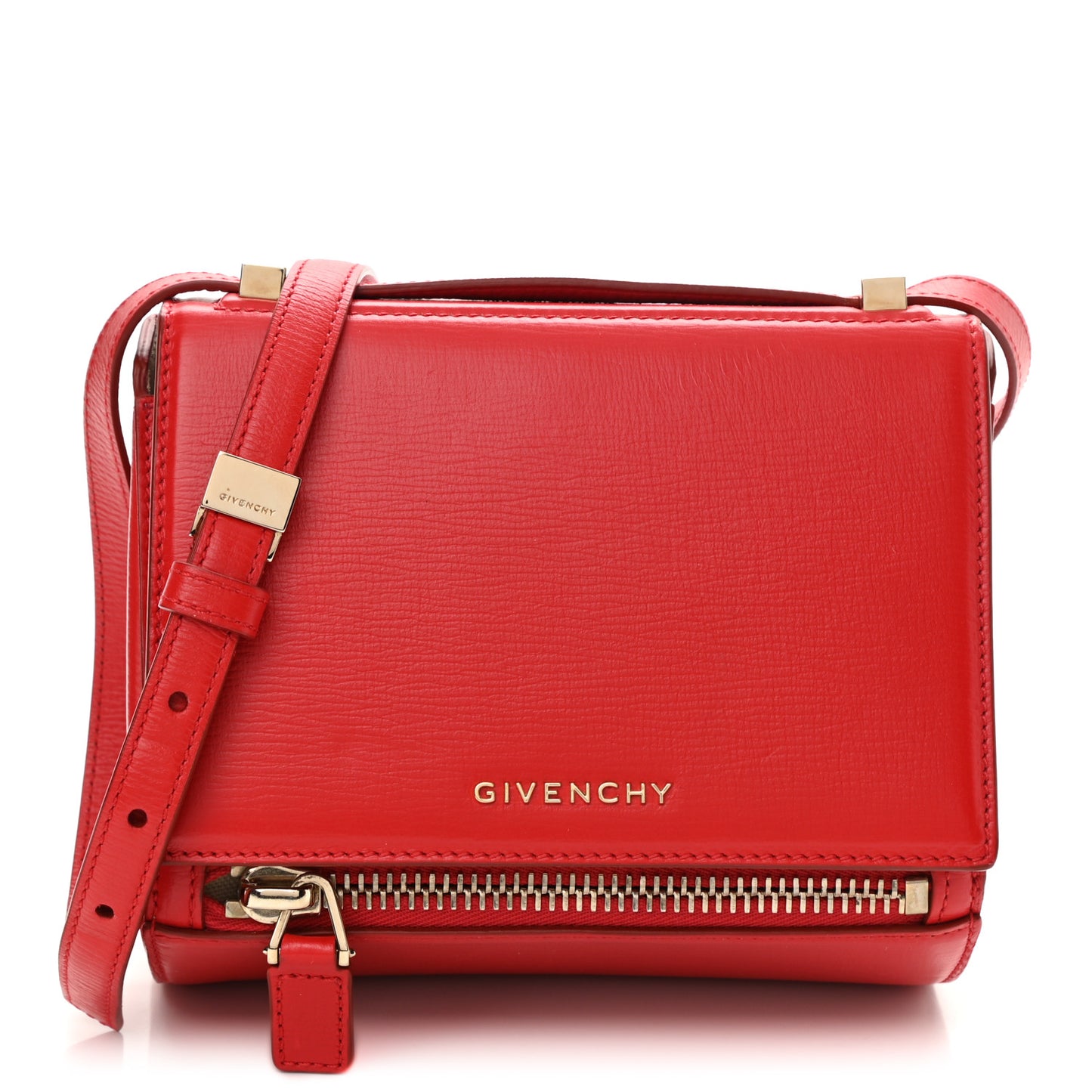 Textured Calfskin Mini Pandora Box Crossbody Bag Red