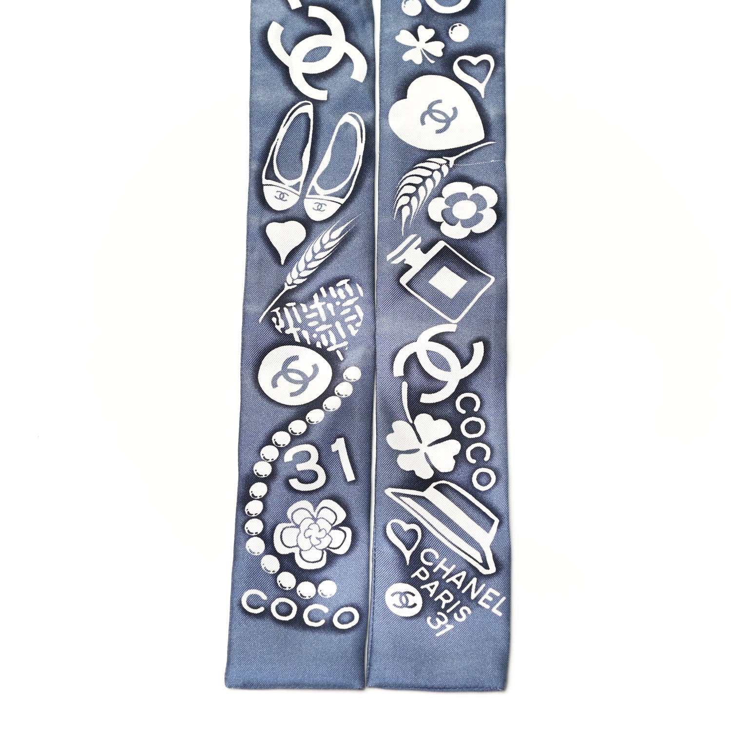 Chanel Silk CC Slim Bandeau Scarf Grey Ecru Black 2 of 3