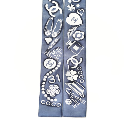 Chanel Silk CC Slim Bandeau Scarf Grey Ecru Black 2 of 3