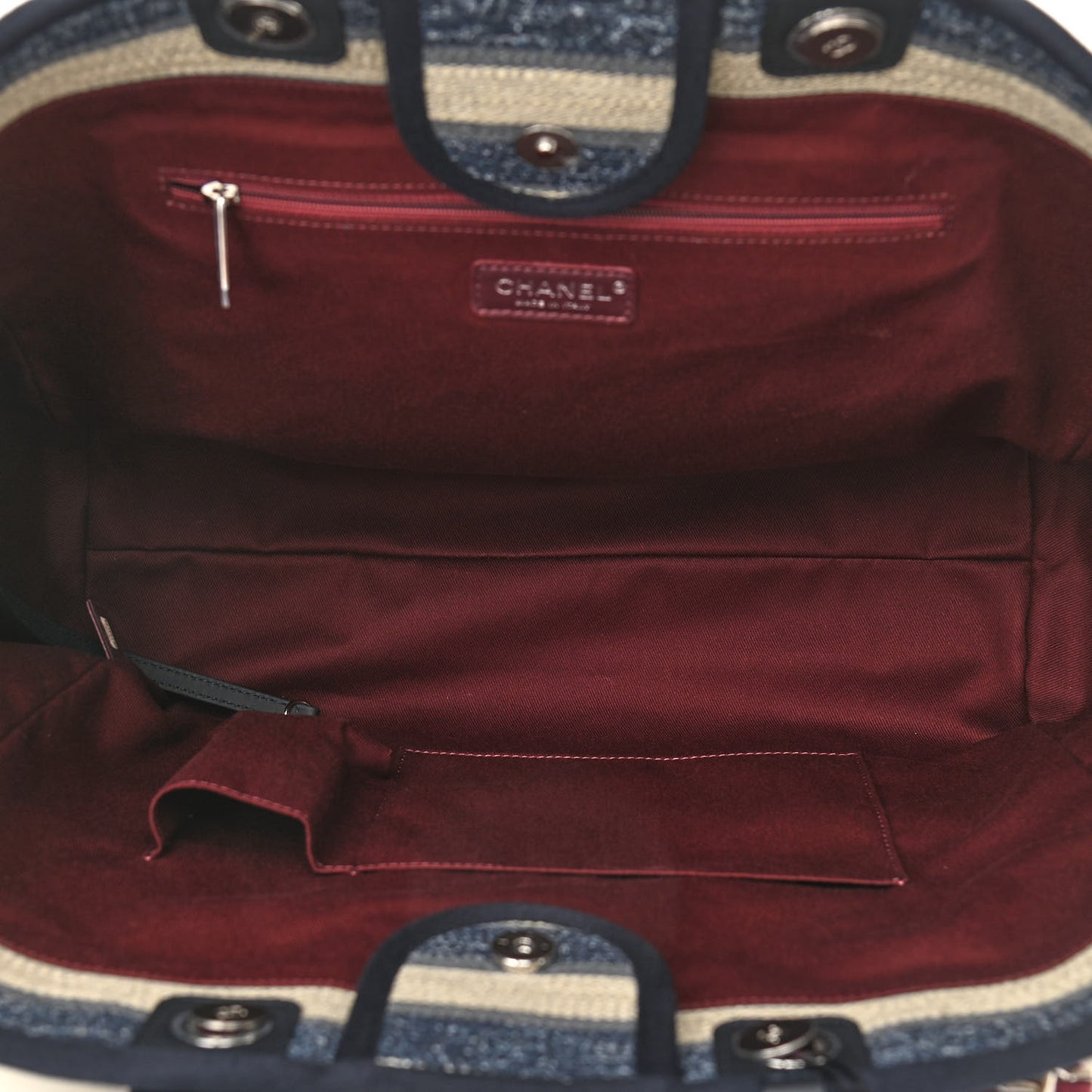 Striped Canvas Large Deauville Tote Beige