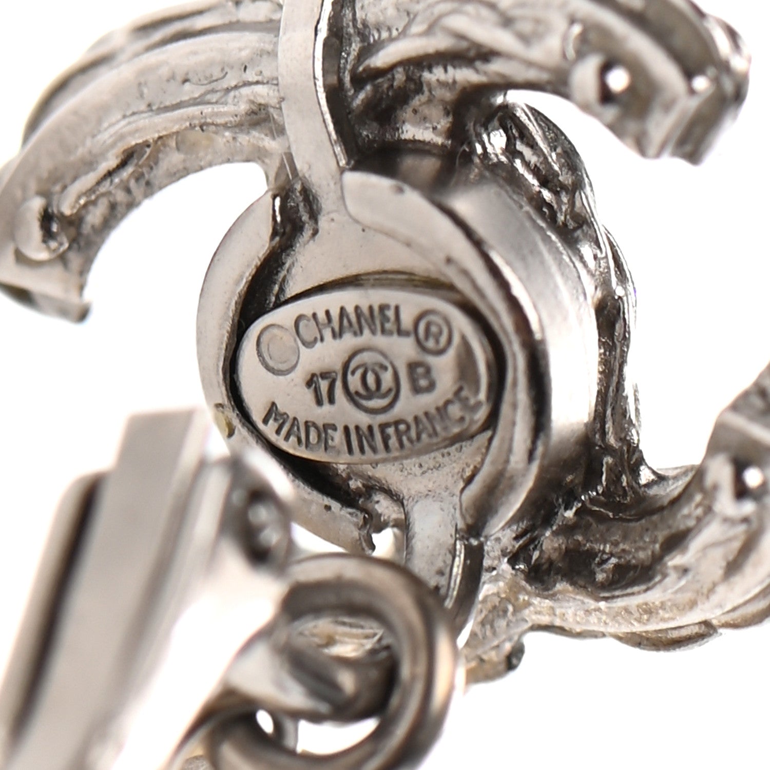 Chanel Baguette Crystal Pearl CC Drop Earrings Silver Black 4 of 4