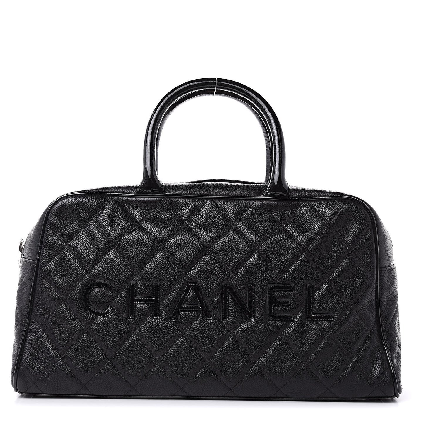 Caviar Patent Quilted Large Bowler Black