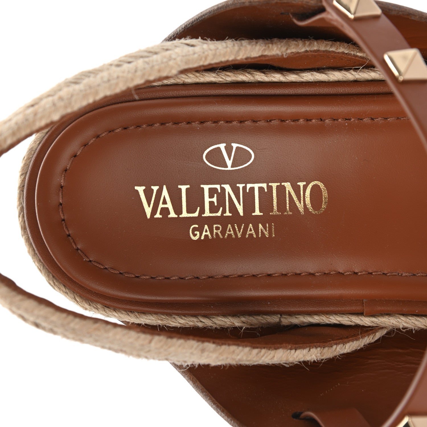Valentino Garavani Calfskin Rockstud Ankle Strap Espadrille 10/60mm Sandals 38 Selleria 5 of 7