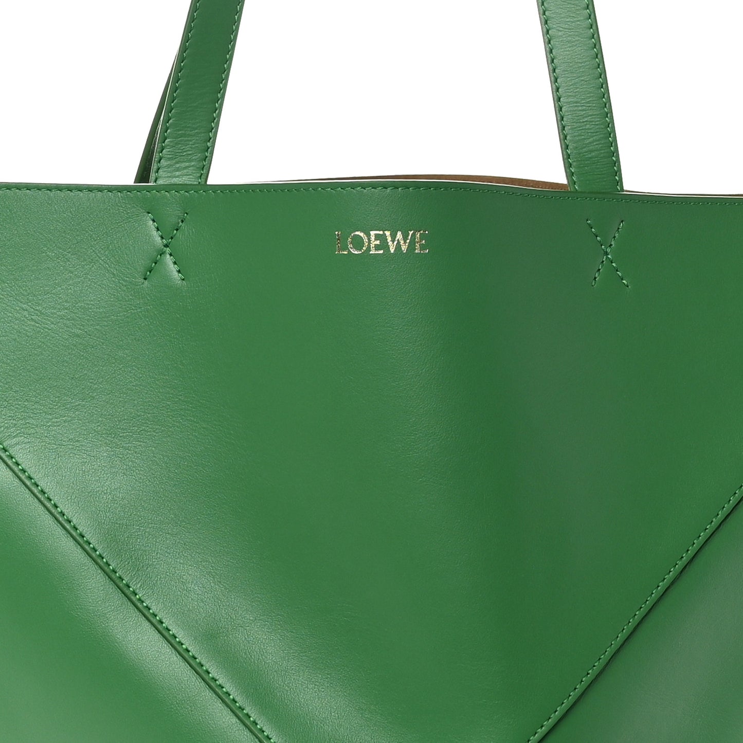 Shiny Calfskin Large Puzzle Fold Tote Tropical Green