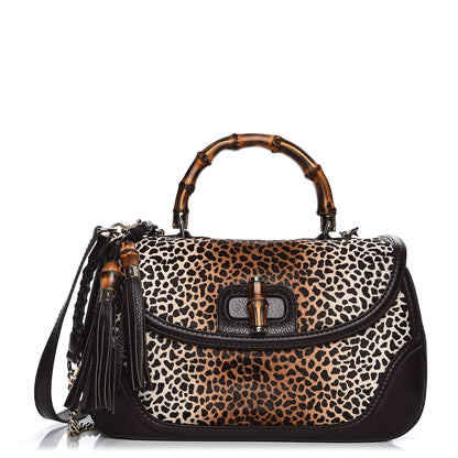 Gucci Pony Hair Jaguar Print Large New Bamboo Top Handle Bag 1 of 10