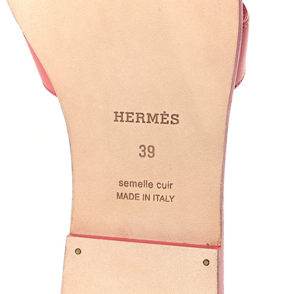 Hermes Box Calfskin Oran Sandals 39 Rose Boise 6 of 8