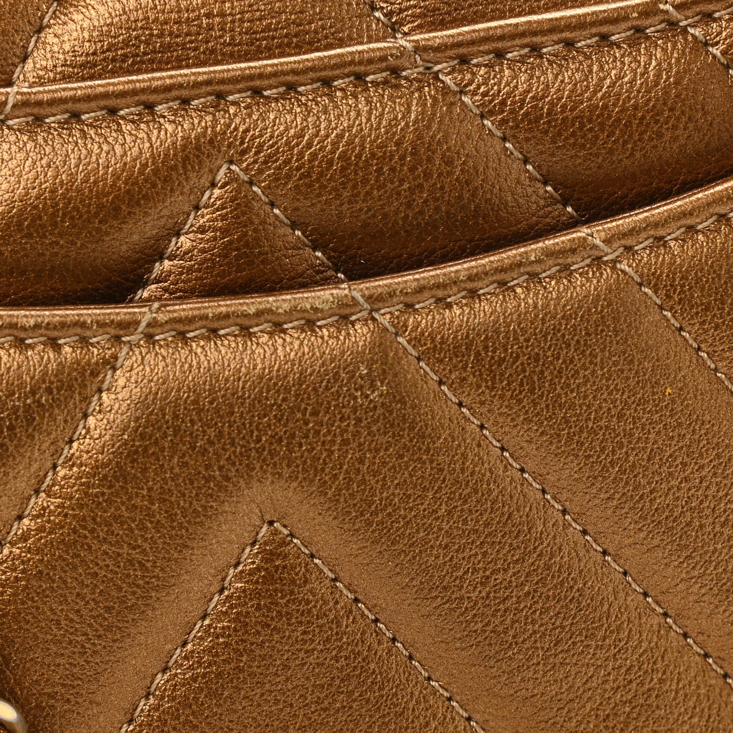 Metallic Calfskin Chevron Quilted Mini Coco Handle Flap Gold