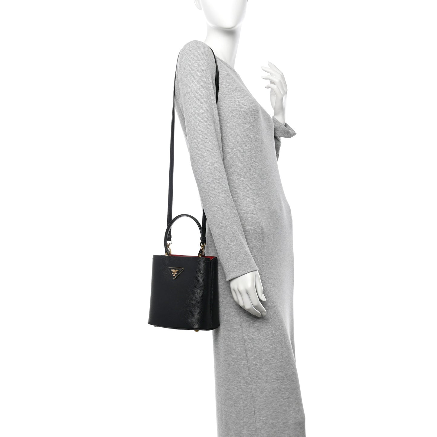Saffiano Cuir Small Panier Bucket Bag Black Fuoco