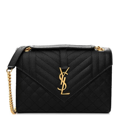 Saint Laurent Grain De Poudre Textured Mixed Matelasse Triquilt Medium Monogram Satchel Black 1 of 9