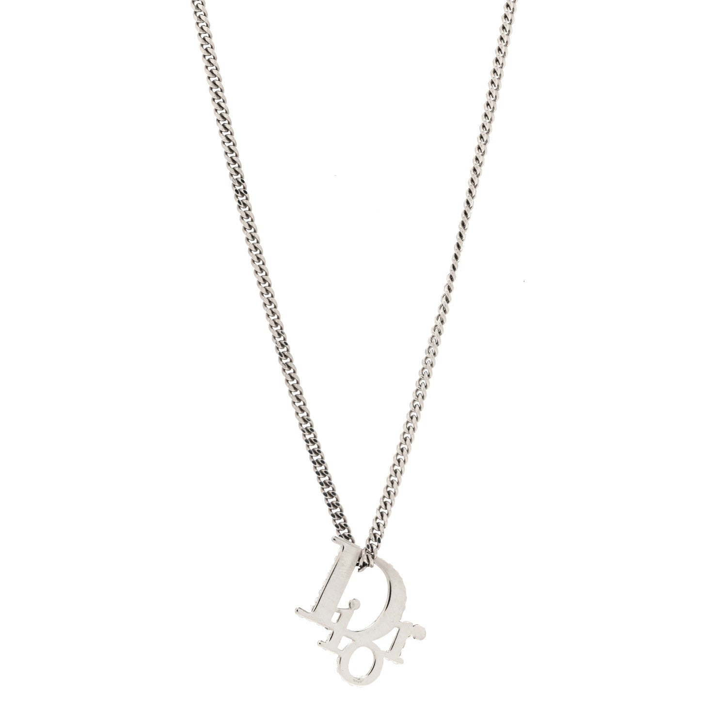 Christian Dior Crystal Logo Necklace Silver 1 of 4