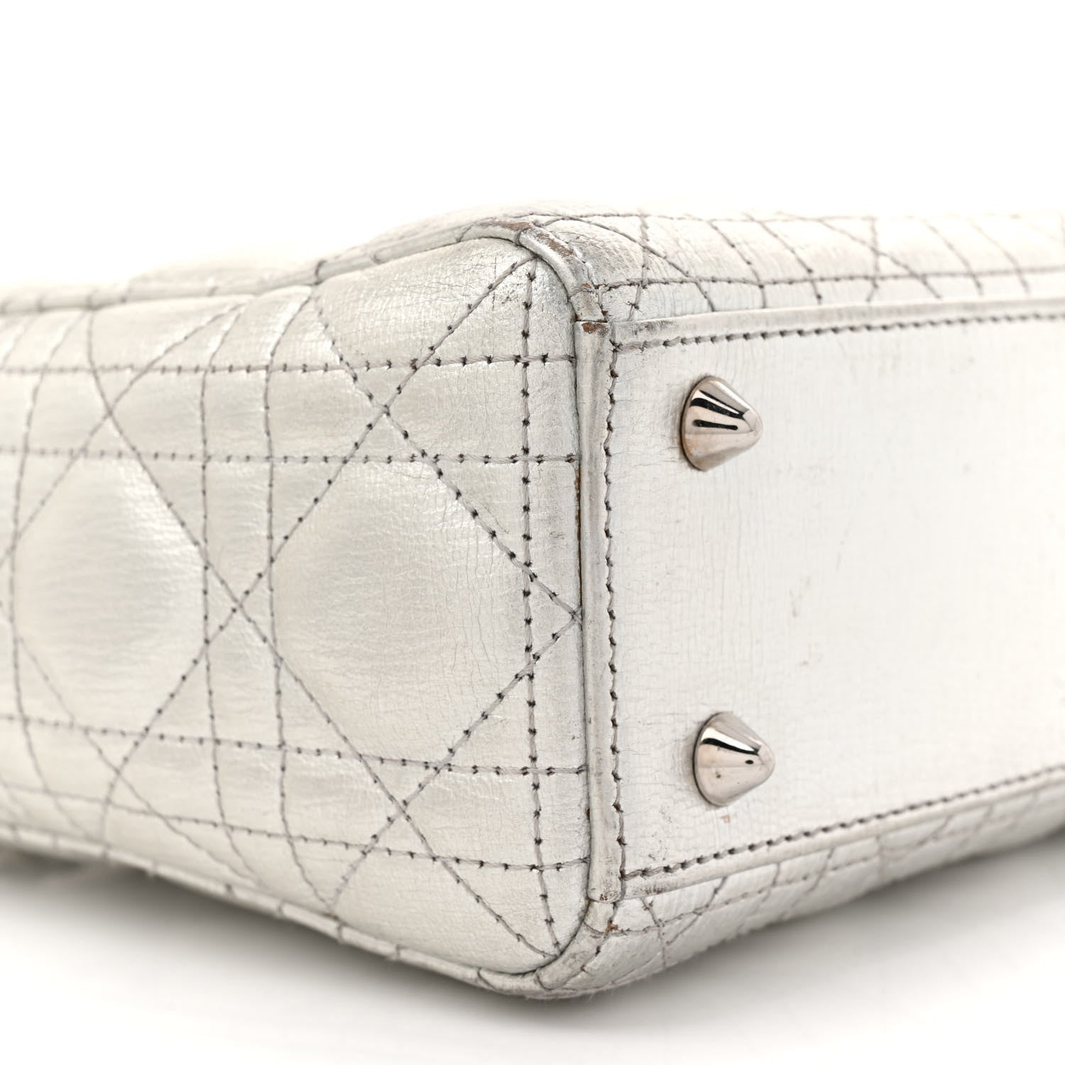 Christian Dior Metallic Grained Calfskin Cannage Small Lucky Badges My Lady Dior Silver 9 of 19
