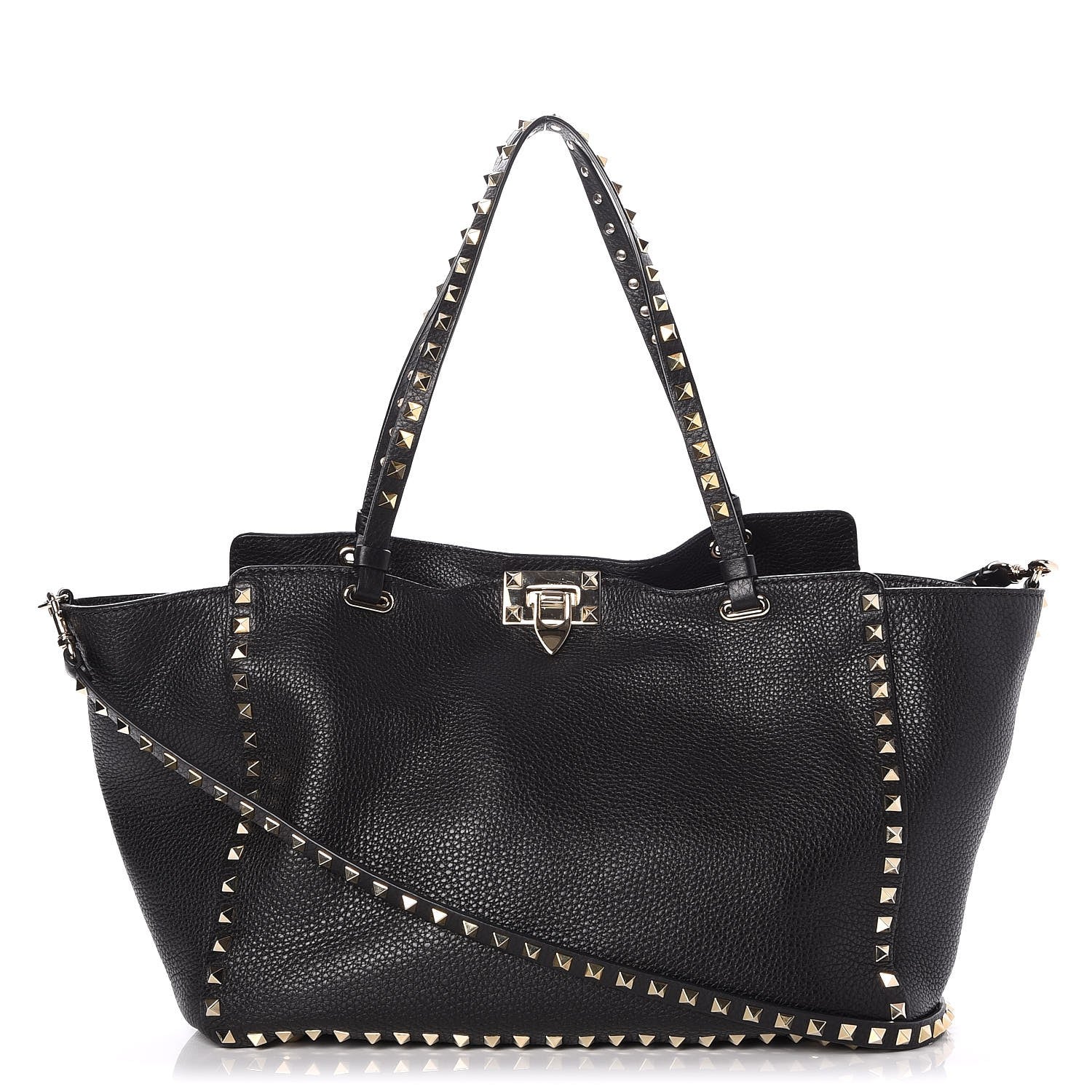 Valentino Garavani Pebbled Calfskin Medium Rockstud Tote Black 1 of 7