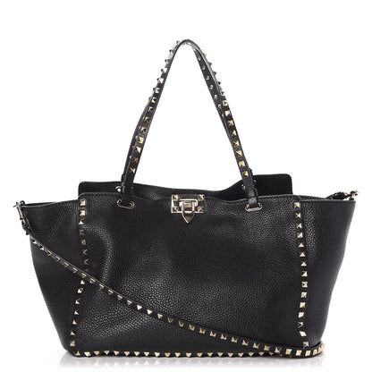 Valentino Garavani Pebbled Calfskin Medium Rockstud Tote Black 1 of 7