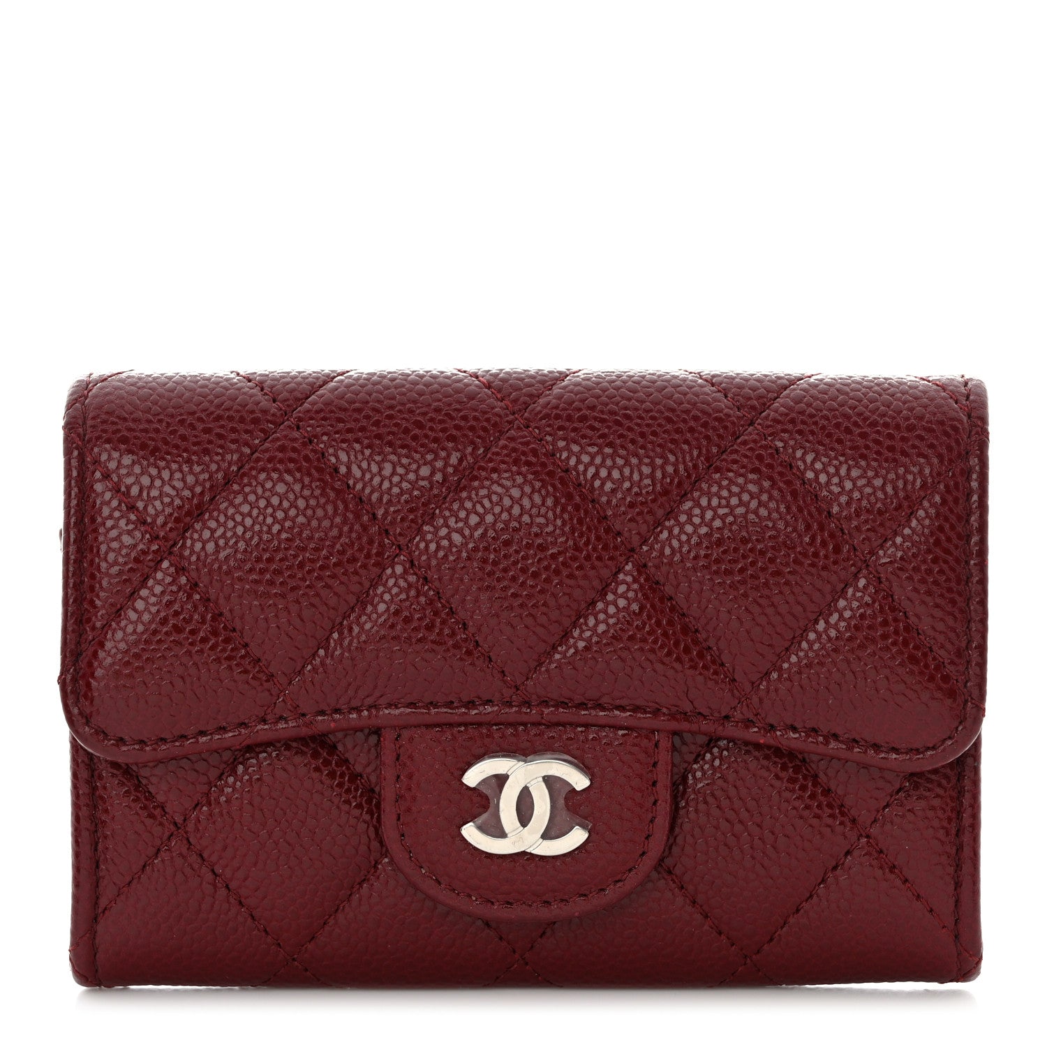 Chanel Caviar Quilted Flap Card Holder Wallet Burgundy 1 of 11