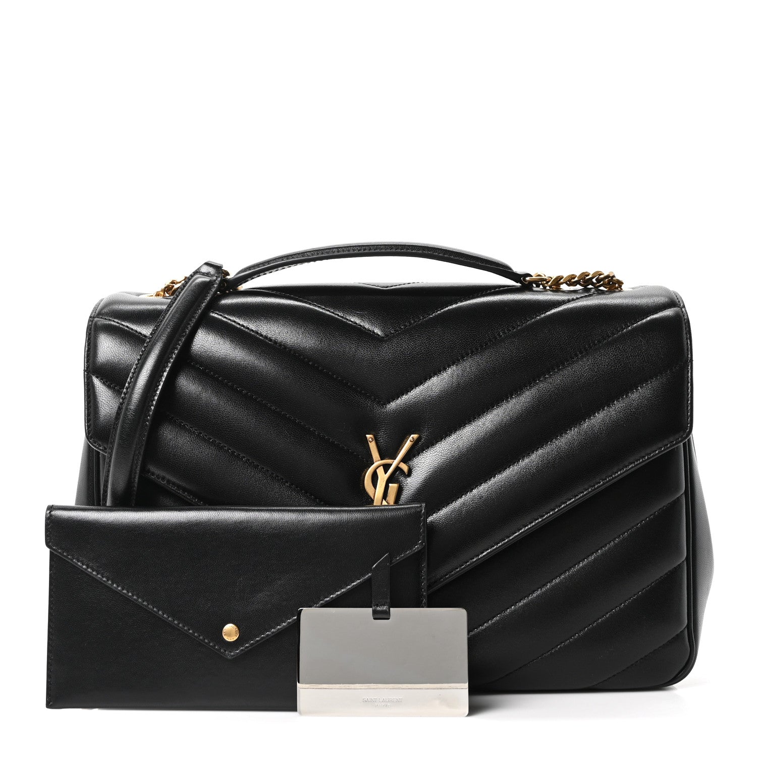 Saint Laurent Lambskin Chevron Quilted Large LouLou Black 3 of 11