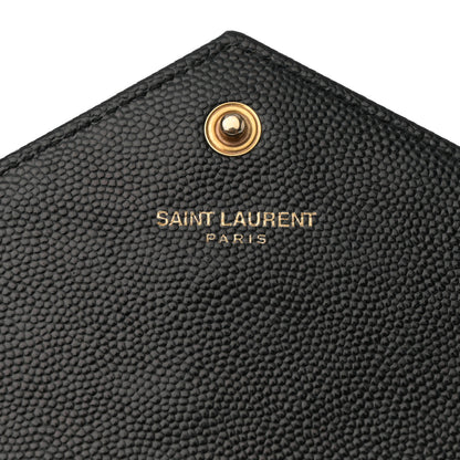 Saint Laurent Grain De Poudre Matelasse Chevron Monogram Envelope Chain Wallet Black 6 of 14