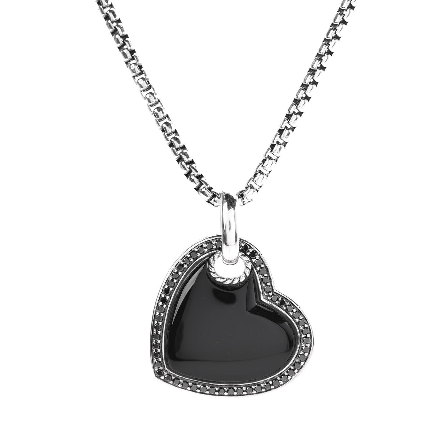 Sterling Silver Black Diamond Onyx Heart Cable Pendant Necklace