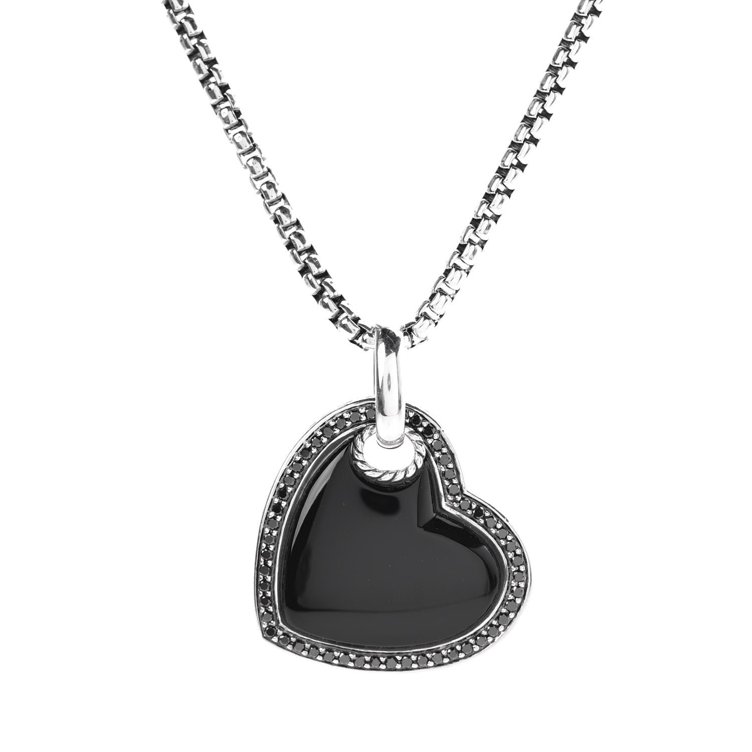 David Yurman Sterling Silver Black Diamond Onyx Heart Cable Pendant Necklace 4 of 6