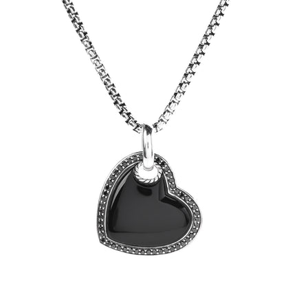 David Yurman Sterling Silver Black Diamond Onyx Heart Cable Pendant Necklace 4 of 6