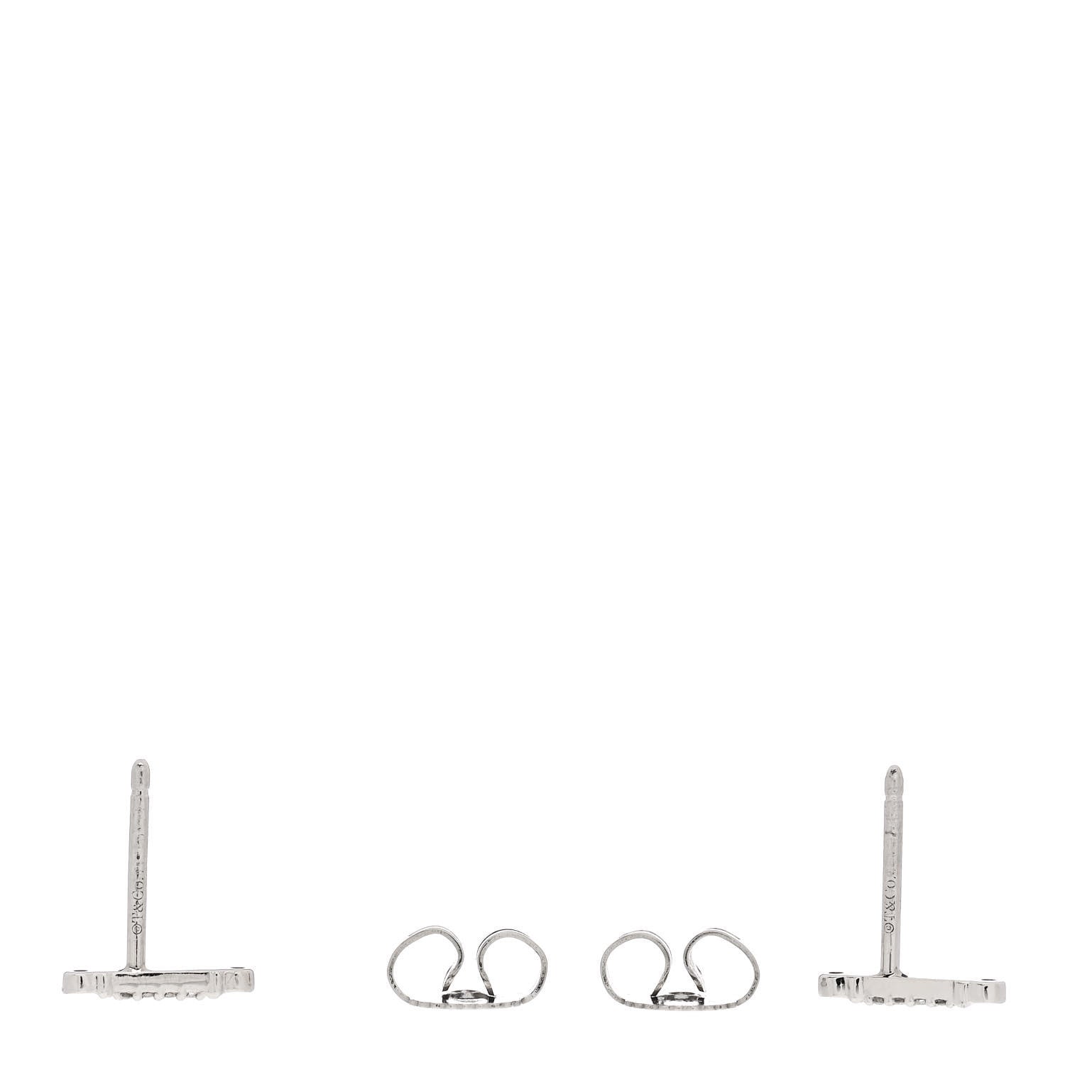 Tiffany Platinum Diamond Fleur de Lis Key Bar Earrings 3 of 5