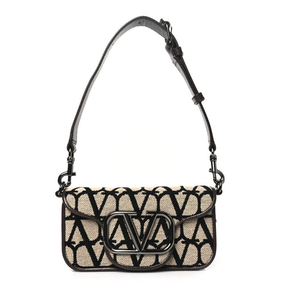 Valentino Garavani Toile Iconographe Goatskin Vlogo Mini Loco Shoulder Bag Beige Black 1 of 10