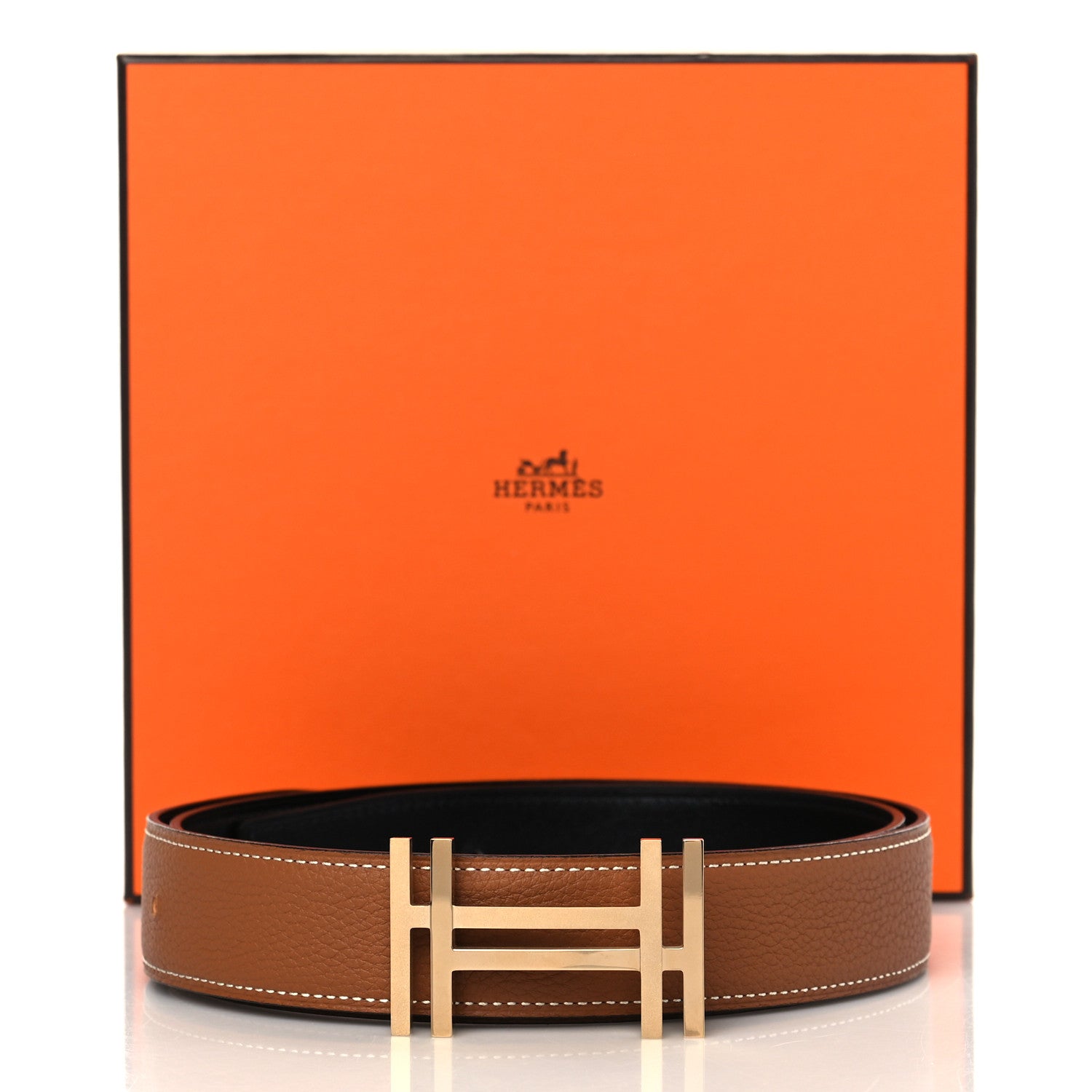 Hermes Box Togo 32mm Au Carre H Belt 85 Black Gold 7 of 7
