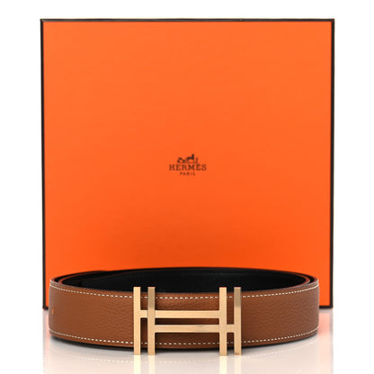 Hermes Box Togo 32mm Au Carre H Belt 85 Black Gold 7 of 7