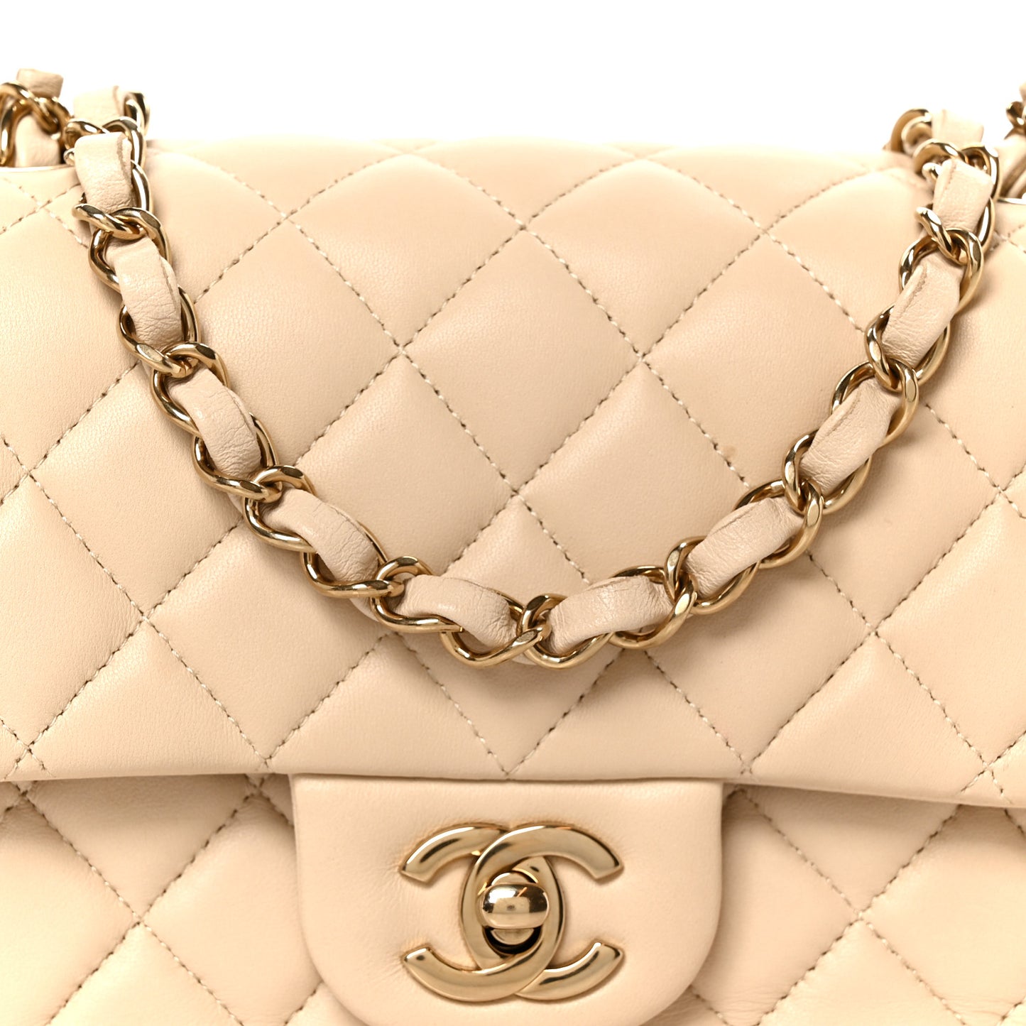 Lambskin Quilted Mini Square Flap Beige