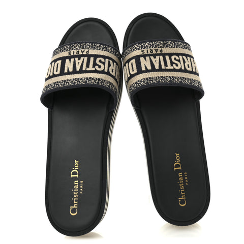 Canvas Embroidered D-Way Platform Sandals 39.5 Deep Blue