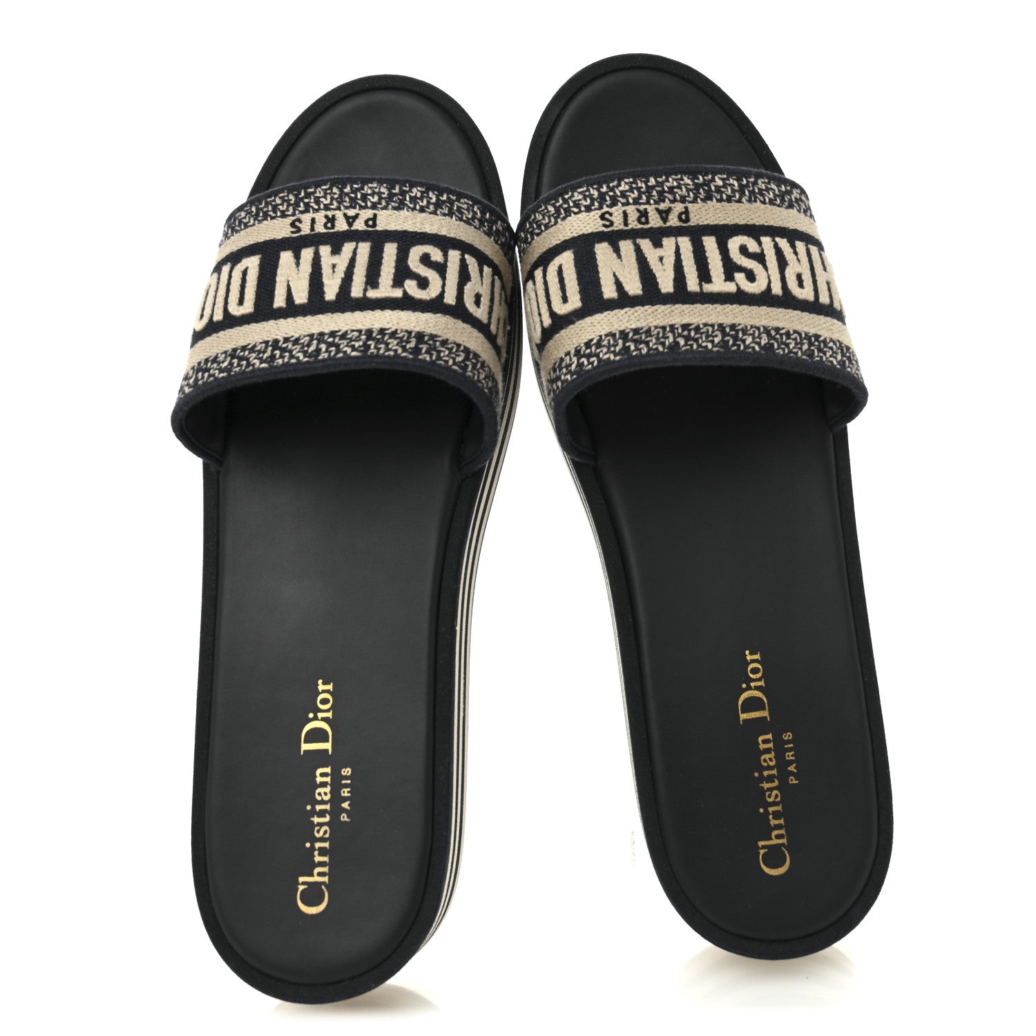 Christian Dior Canvas Embroidered D-Way Platform Sandals 39.5 Deep Blue 2 of 10