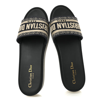 Christian Dior Canvas Embroidered D-Way Platform Sandals 39.5 Deep Blue 2 of 10