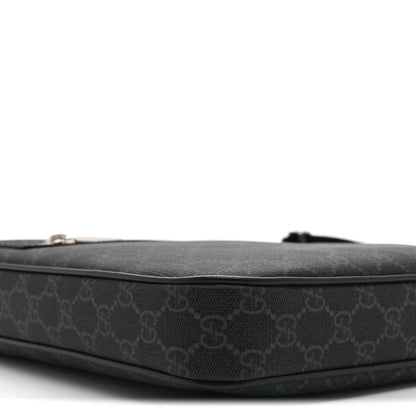 Gucci GG Supreme Monogram Web Small Flat Messenger Bag Black Grey 10 of 11