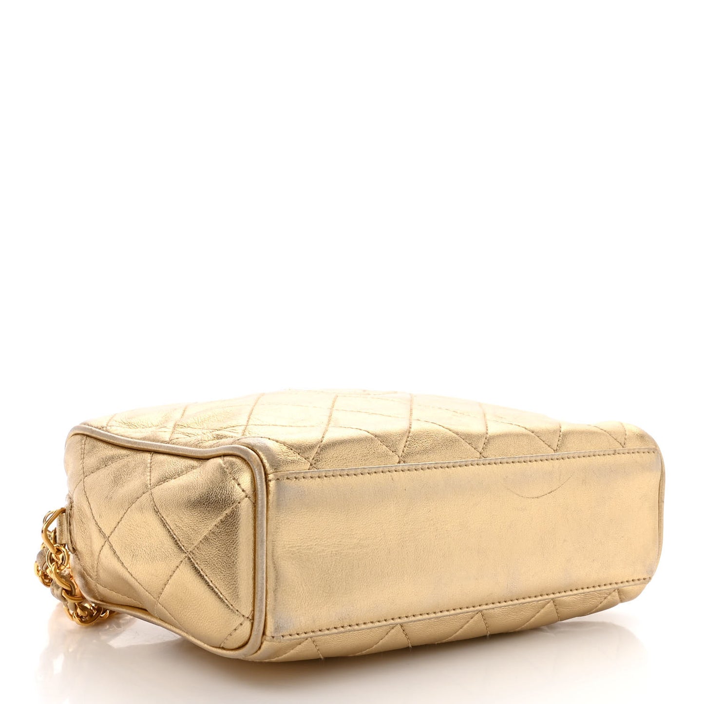 Metallic Lambskin Quilted Tassel Camera Case Gold