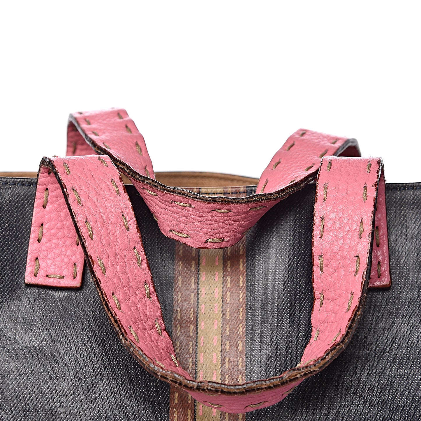 Coated Canvas Calfskin Romano Selleria Borghese Print Special Shopping Tote Blue Rosa