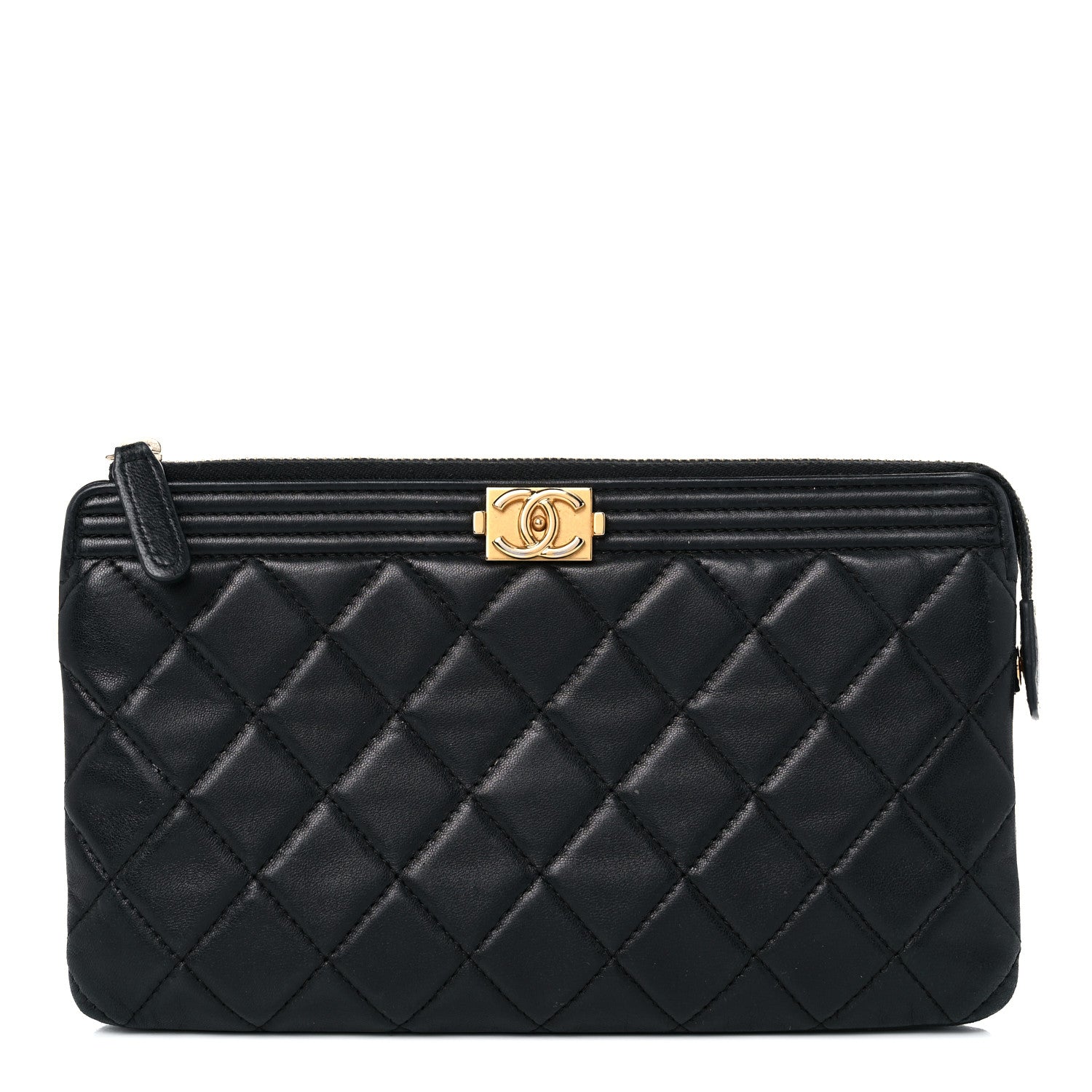 Chanel Lambskin Quilted Small Boy Zipped Pouch Black 1 of 19