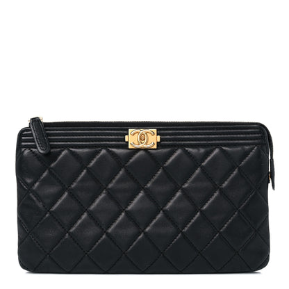Chanel Lambskin Quilted Small Boy Zipped Pouch Black 1 of 19