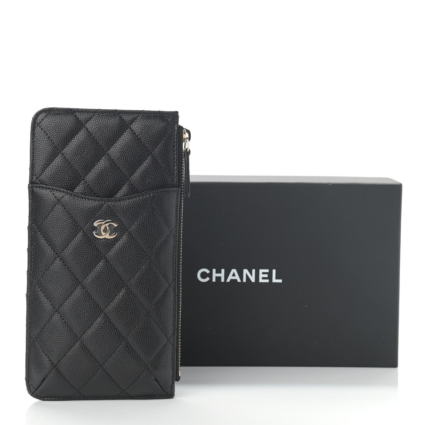 Caviar Quilted Classic Flat Wallet Pouch Black