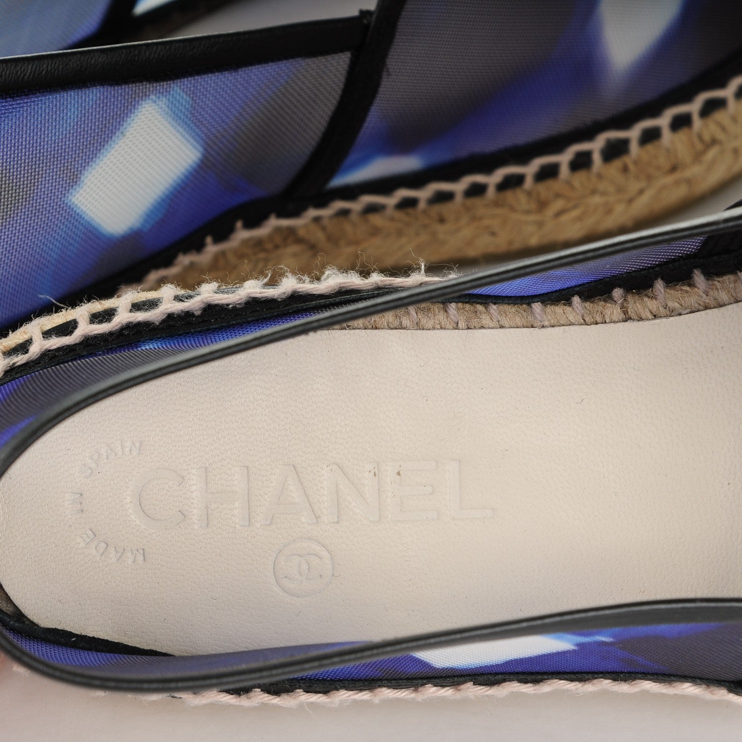 Chanel Mesh Lambskin Check Print CC Espadrilles 39 Blue Black White 5 of 7