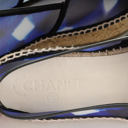Chanel Mesh Lambskin Check Print CC Espadrilles 39 Blue Black White 5 of 7
