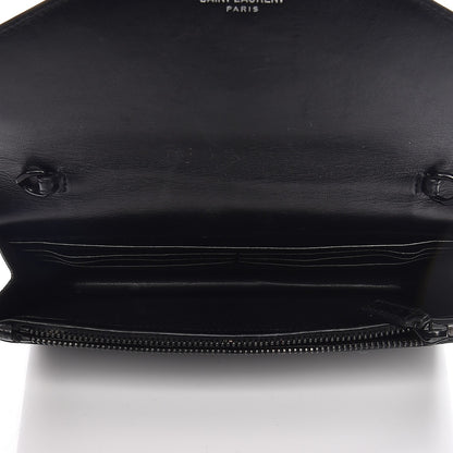 Saint Laurent Calfskin Crocodile Embossed Monogram Chain Wallet Black 5 of 8