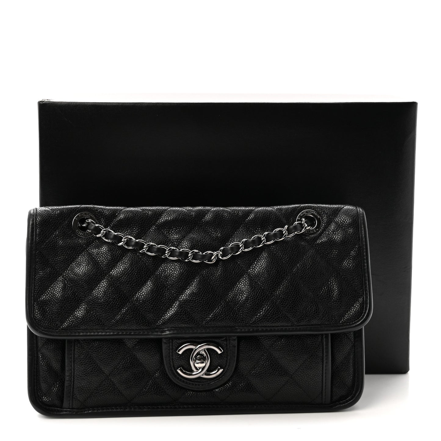 Caviar Quilted Medium French Riviera Flap Black