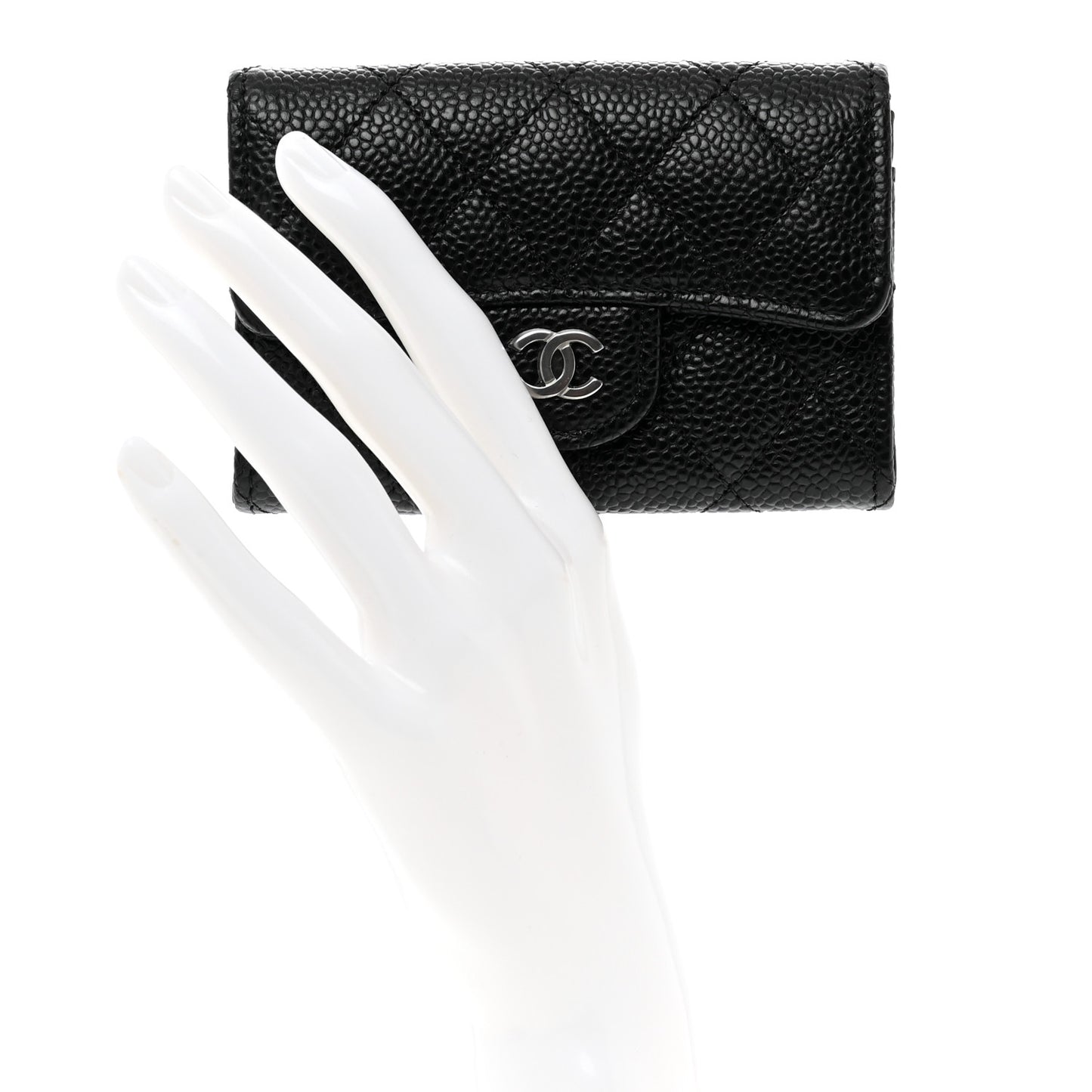 Caviar Quilted Flap Card Holder Black