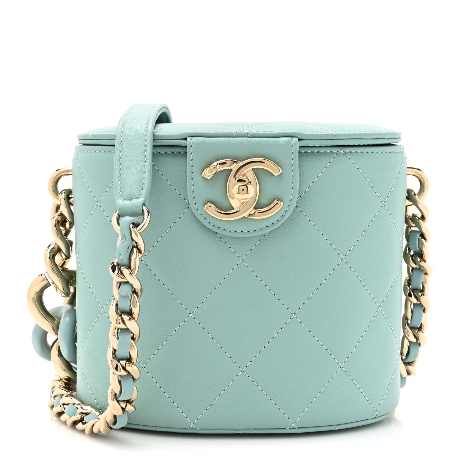 Chanel Lambskin Resin Elegant Chain Vanity Case Light Blue 1 of 13