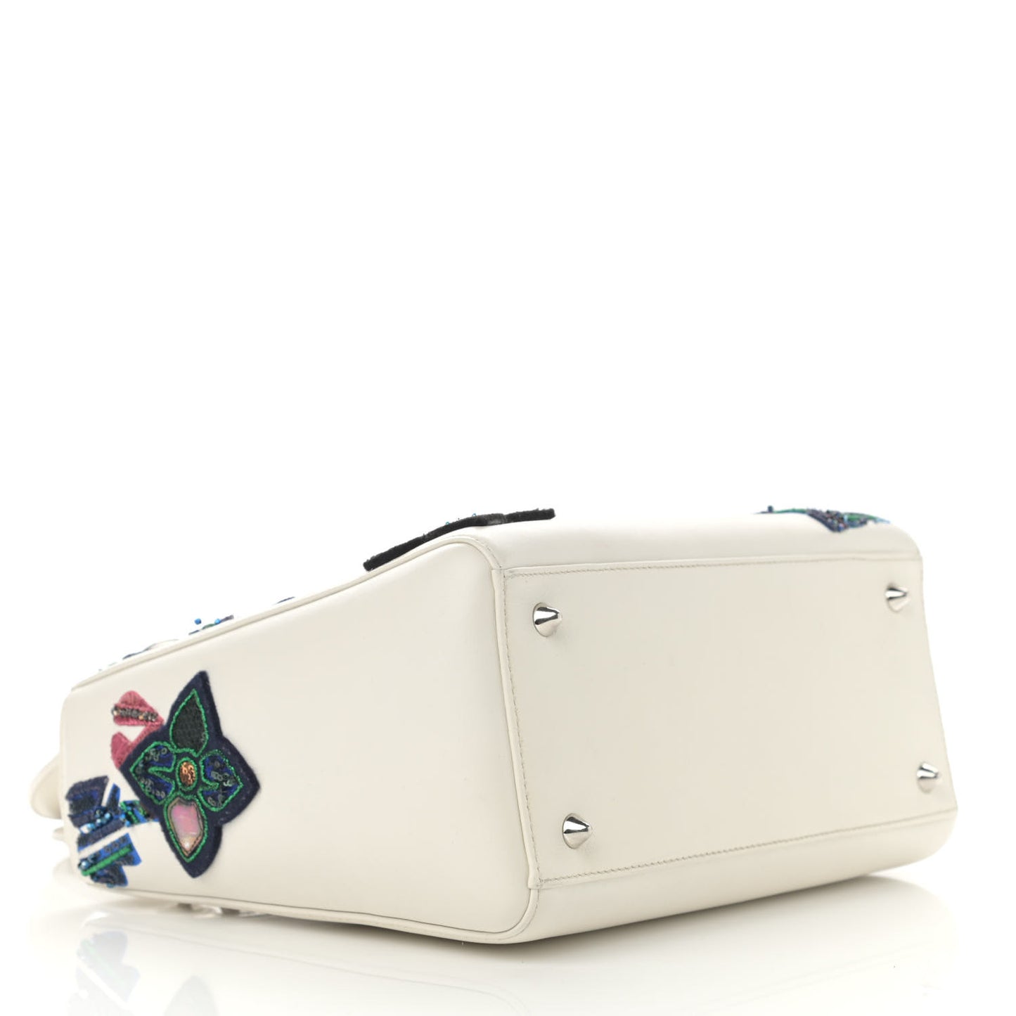 Smooth Calfskin Embroidered Medium Lady Dior White Multicolor