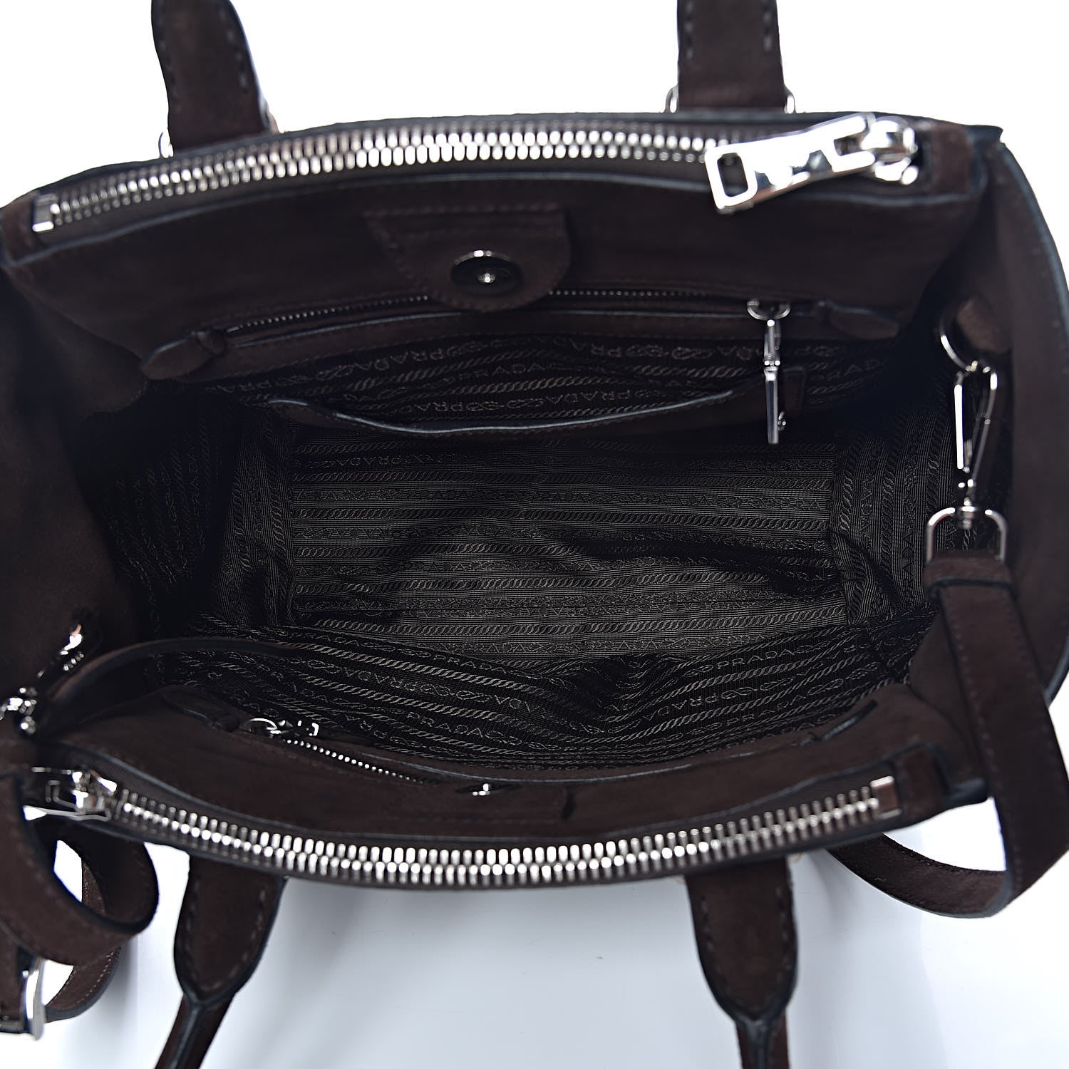 Prada Suede Scamosciato Stitched Small Twin Pocket Tote Cenere 5 of 9