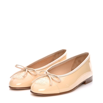 Chanel Patent CC Cap Toe Ballerina Flats 35.5 Beige 3 of 9