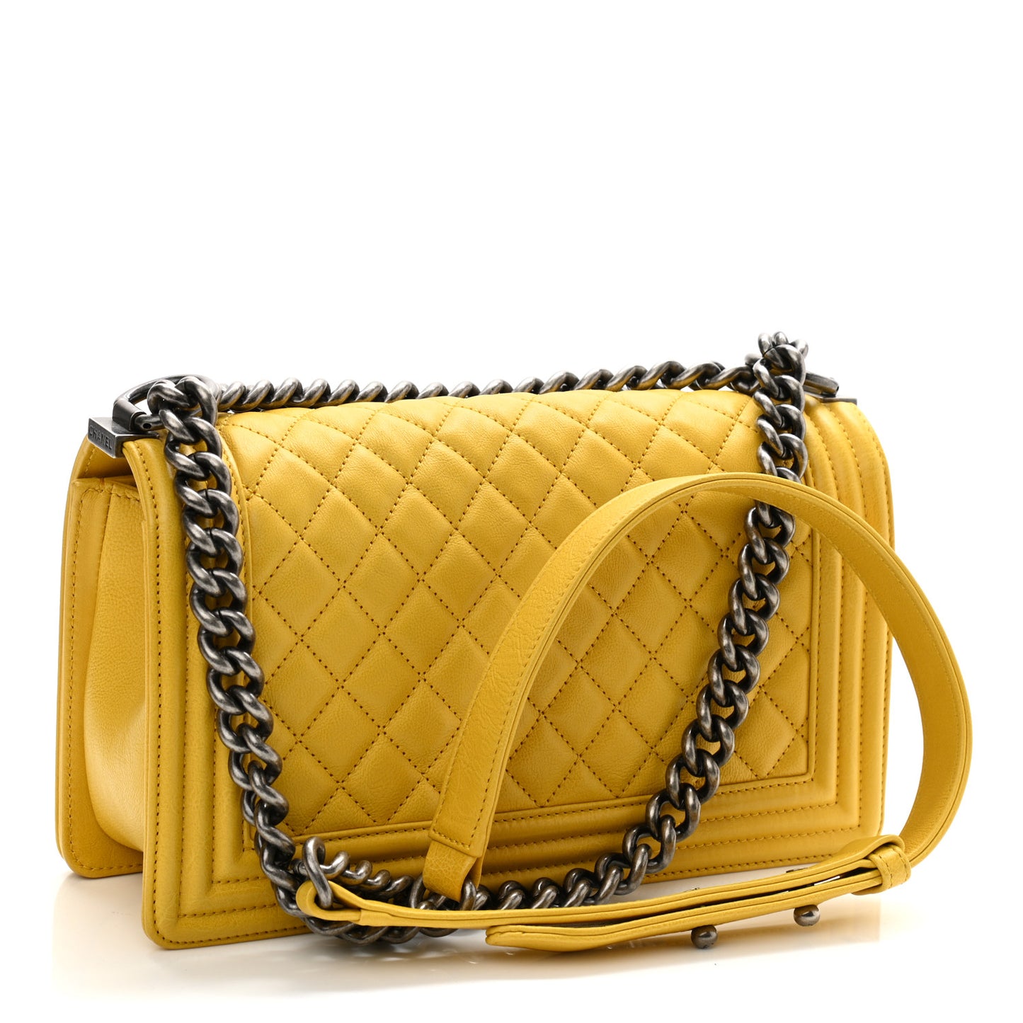 Calfskin Quilted Medium Boy Flap Yellow