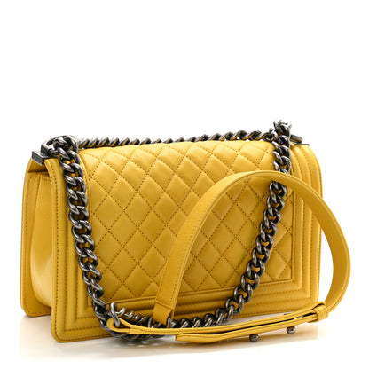 Chanel Calfskin Quilted Medium Boy Flap Yellow 3 of 10