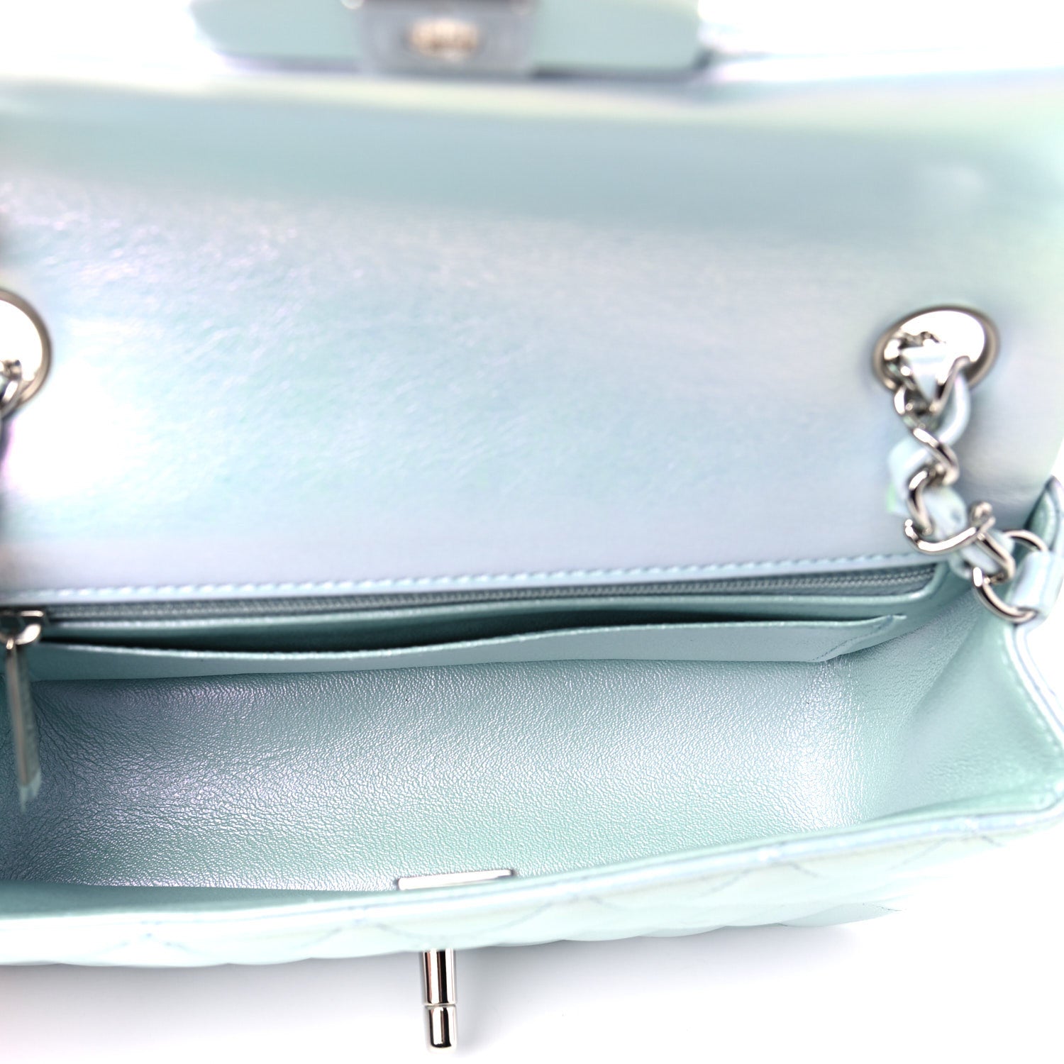Chanel Iridescent Calfskin Quilted Mini Rectangular Flap Light Blue 5 of 13